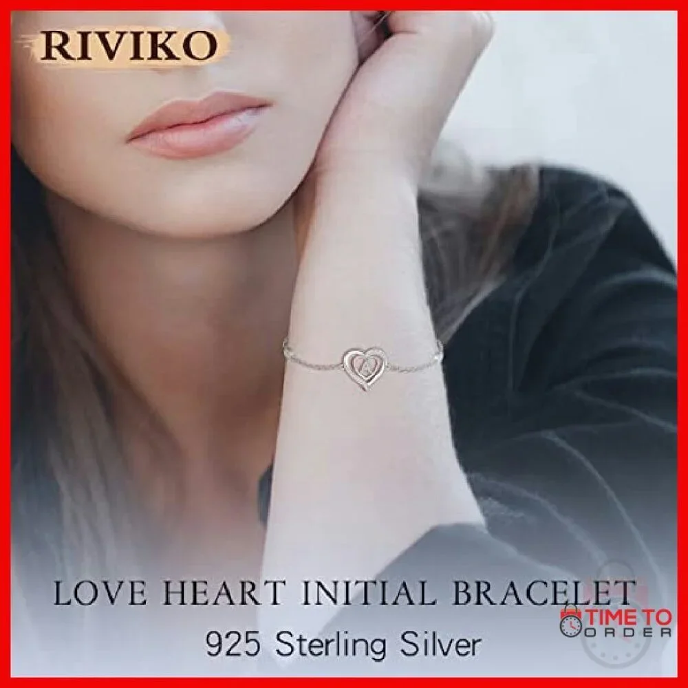Sterling Silver Heart Initial Bracelet Personalized Charm Jewelry Gift